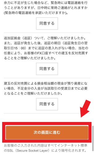 問題なければ「次の画面に進む」ボタンをタップ